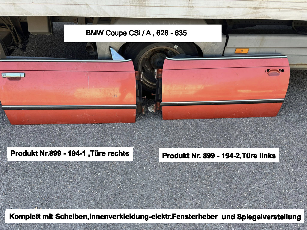 APkw154-BMW CSi  / A- 6 er Coupe-628-635 Autotüren-rechts und links-komplett mit Innenverkleidung Scheiben/ elektr.Fensterheber/elektr.Verstellung der Aussenspiegel